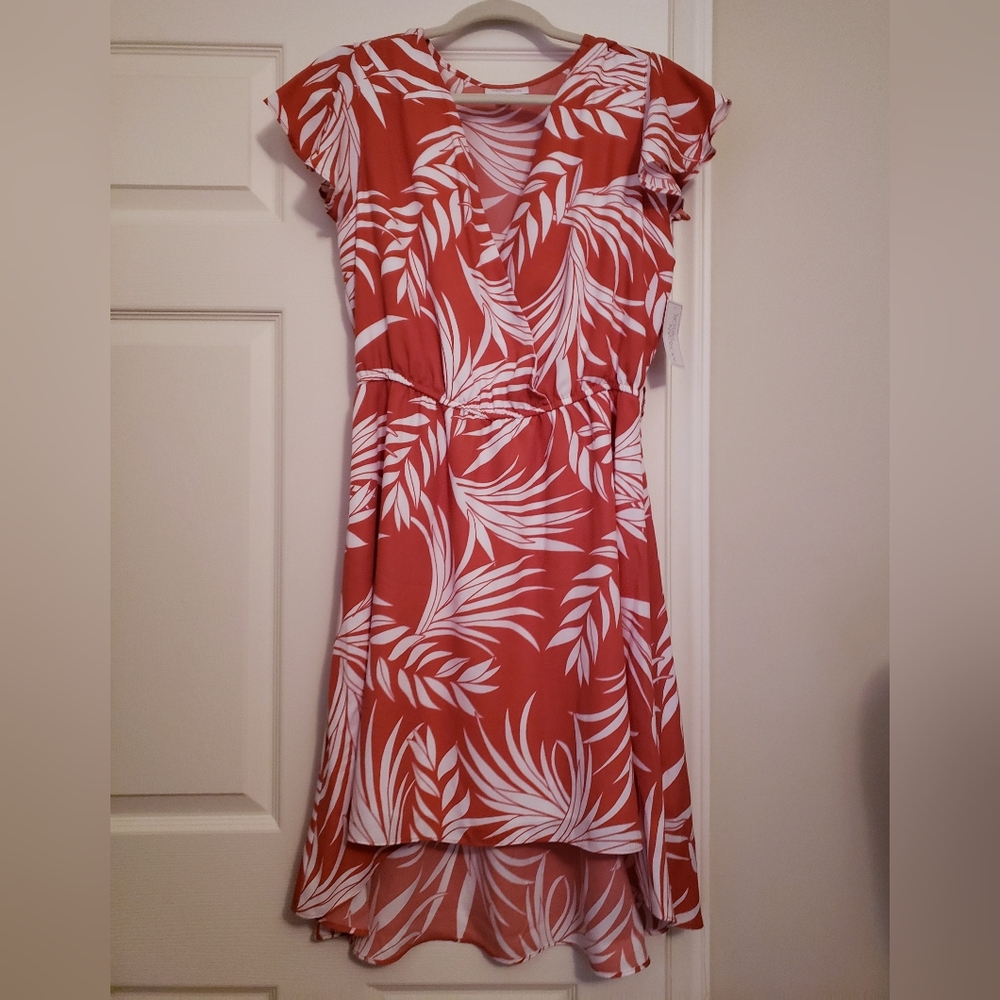 Morgan Taylor Coral and White High Low Dress